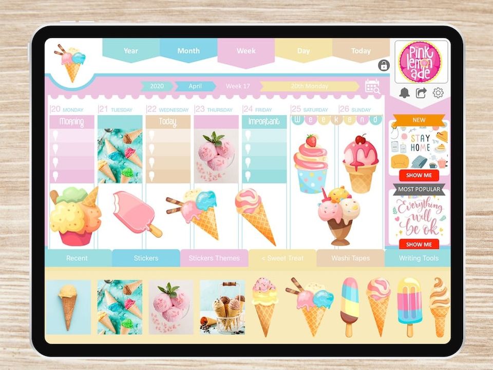 Vista semanal com stickers